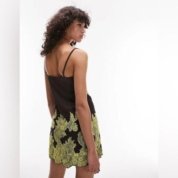 Topshop Satin and Lace Cami Mini Dress in Chocolate and lime-Brown - Picture 5 of 12